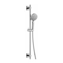 Levo Square Slide Rail with 5-Function Handshower, Smooth Hose & Integral Wall Outlet - Diamond Chrome