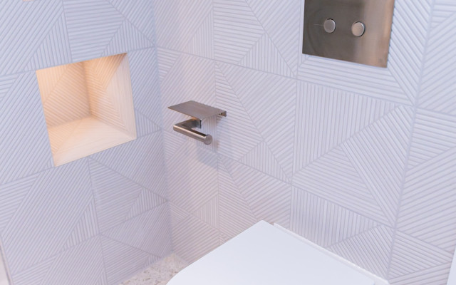 Contemporary Recessed Bathroom Storage and Toilet